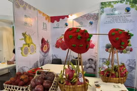 Hoa quả Việt Nam được giới thiệu tại Fruit Logistica 2024. (Ảnh: Thu Hằng/TTXVN)