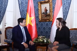 Thủ tướng Phạm Minh Chính hội kiến Tổng thống Hungary Katalin Novák. (Ảnh: Dương Giang/TTXVN)