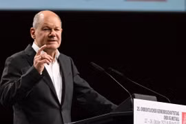 Thủ tướng Đức Olaf Scholz phát biểu tại một sự kiện ở Frankfurt am Main ngày 24/10/2023. (Ảnh: AFP/TTXVN)