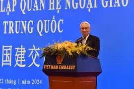 Đại sứ Phạm Sao Mai phát biểu tại Lễ kỷ niệm. (Ảnh: TTXVN)
