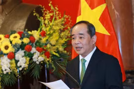 Ông Lê Khánh Hải, Ủy viên Trung ương Đảng, Chủ nhiệm Văn phòng Chủ tịch nước phát biểu tại Lễ công bố. (Ảnh: Phương Hoa/TTXVN)