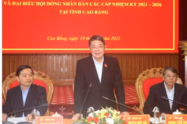 Phó Chủ tịch Quốc hội Nguyễn Đức Hải phát biểu tại buổi giám sát, kiểm tra công tác bầu cử ở tỉnh Cao Bằng. (Ảnh: Chu Hiệu/TTXVN)