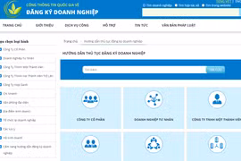 Giao diện Cổng thông tin quốc gia về đăng ký doanh nghiệp.