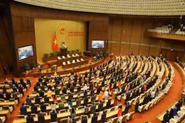 Toàn cảnh lễ chào cờ bế mạc Kỳ họp thứ 11, Quốc hội khóa XIV. (Ảnh: Văn Điệp/TTXVN)