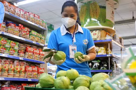 Hội viên Hội Liên hiệp phụ nữ quận 3 đi chợ giúp dân mua hàng hóa, thực phẩm trong những ngày thực hiện giãn cách xã hội. (Ảnh: Thanh Vũ/TTXVN)