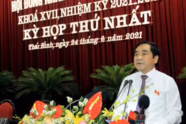 Ông Nguyễn Tiến Thành, Phó Bí thư Thường trực Tỉnh ủy, Chủ tịch HĐND tỉnh Thái Bình khóa XVI tái đắc cử chức danh Chủ tịch HĐND tỉnh Thái Bình khóa XVII, nhiệm kỳ 2021-2026. (Ảnh: Thế Duyệt/TTXVN)