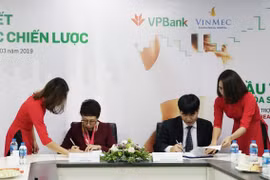 Lãnh đạo hai bên tham gia ký kết. (Ảnh: CTV/Vietnam+)