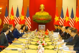 Chiều 10/9/2023, tại Văn phòng Trung ương Đảng, Tổng Bí thư Nguyễn Phú Trọng hội đàm với Tổng thống Hợp chúng quốc Hoa Kỳ Joseph R. Biden, Jr. thăm cấp Nhà nước tới Việt Nam. (Ảnh: Trí Dũng/TTXVN)