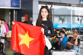 Á hậu Phương Nga trước lúc lên đường. (Ảnh: Viết Quý)