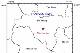 Bản đồ tâm chấn động đất xảy ra tại huyện Bắc Trà My, tỉnh Quảng Nam. (Nguồn: Viện VLĐC)