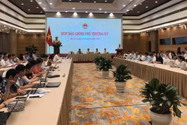 Toàn cảnh họp báo Chính phủ thường kỳ tháng 9. (Ảnh: PV/Vietnam+)