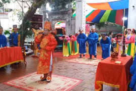 Nghi thức tế, lễ đặc sắc Hội thề Trung hiếu đền Đồng Cổ, quận Tây Hồ. (Ảnh: Đinh Thuận/Vietnam+)
