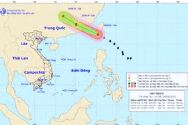 Vị trí và đường đi dự kiến của bão Baidu. (Nguồn: nchmf.gov.vn)