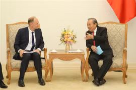 Phó Thủ tướng Thường trực Chính phủ Trương Hòa Bình tiếp ông Nate Easter, Phó Chủ tịch Điều hành Tập đoàn Techtronic Industries (TTI). (Ảnh: Doãn Tấn/TTXVN)
