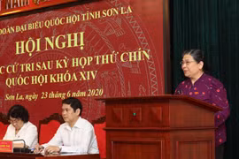 Phó Chủ tịch Thường trực Quốc hội Tòng Thị Phóng phát biểu tại hội nghị. (Ảnh: Nguyễn Cường/TTXVN)