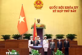 Chủ tịch Quốc hội Trần Thanh Mẫn tuyên thệ nhậm chức. (Ảnh: TTXVN)