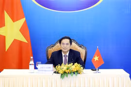 Bộ trưởng Bộ Ngoại giao Bùi Thanh Sơn dự Hội nghị Hợp tác Mekong-Nhật Bản lần thứ 14 theo hình thức trực tuyến. (Ảnh: Phạm Kiên/TTXVN) 