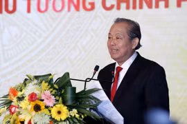 Phó Thủ tướng Thường trực Chính phủ Trương Hòa Binh phát biểu tại lễ kỷ niệm. (Ảnh: Dương Giang/TTXVN)