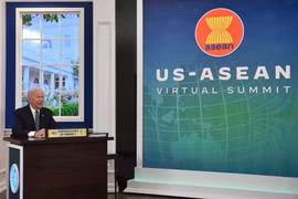 Tổng thống Mỹ Joe Biden dự Hội nghị cấp cao ASEAN-Mỹ lần thứ 9 theo hình thức trực tuyến, ngày 26/10. (Ảnh: AFP/TTXVN)