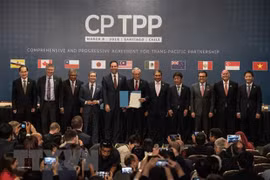 Lễ ký kết Hiệp định CPTPP đã diễn ra tại thủ đô Santiago de Chile năm 2018 dưới sự chủ trì của Tổng thống nước chủ nhà Michelle Bachelet. (Nguồn: THX/TTXVN)