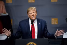 Tổng thống Mỹ Donald Trump phát biểu tại một sự kiện ở New York ngày 12/11/2019. (Nguồn: THX/TTXVN)