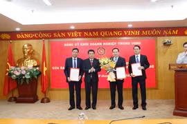 Ông Y Thanh Hà Niê Kđăm - Ủy viên dự khuyết BCH Trung ương Đảng, Bí thư Đảng ủy Khối Doanh nghiệp Trung ương trao Quyết định cho các cán bộ. (Ảnh: CTV/Vietnam+)