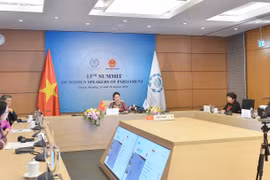 Chủ tịch Quốc hội Nguyễn Thị Kim Ngân tại Hội nghị trực tuyến các Nữ Chủ tịch Quốc hội thế giới lần thứ 13 hồi tháng 8/2020. (Ảnh: TTXVN)