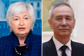 Phó Thủ tướng Trung Quốc Lưu Hạc (phải) và Bộ trưởng Tài chính Mỹ Janet Yellen. (Nguồn: straitstimes.com)