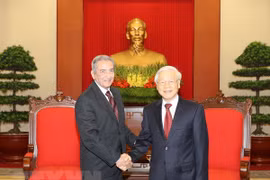 Tổng Bí thư Nguyễn Phú Trọng tiếp Đoàn đại biểu Đảng Cộng sản Cuba do đồng chí José Ramón Balaguer Cabrera, Bí thư Trung ương Đảng, Trưởng Ban Đối ngoại Trung ương làm Trưởng đoàn. (Ảnh: Trí Dũng/TTXVN)