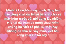 Anh Q.V.L chủ động đăng tải lời xin lỗi trên nhóm 'Người Tiên Lãng.' (Ảnh: TTXVN phát)