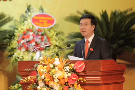 Ông Võ Văn Thưởng, Ủy viên Bộ Chính trị, Bí thư Trung ương Đảng, Trưởng Ban Tuyên giáo Trung ương phát biểu chỉ đạo Đại hội. (Ảnh: Chu Hiệu/TTXVN)