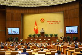 Toàn cảnh phiên thảo luận trực tuyến tại điểm cầu Nhà Quốc hội. (Ảnh: Văn Điệp/TTXVN)