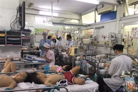 Khoa Nhiễm - Thần kinh, Bệnh viện Nhi đồng 1 Thành phố Hồ Chí Minh quá tải vì bệnh nhi mắc tay chân miệng nhập viện. (Ảnh: Đinh Hằng/TTXVN)