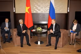 Tổng Bí thư Nguyễn Phú Trọng hội đàm với Tổng thống Liên bang Nga Vladimir Putin, ngày 25/11/2014, tại thành phố Sochi (Nga). (Ảnh: Trí Dũng/TTXVN)