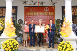 Ngày 21/1/2024, Tổ chức Kỷ lục Việt Nam trao chứng nhận xác lập kỷ lục cho đồng thầy Nguyễn Đức Hiển, thủ nhang Phủ Tiên Hương. (Ảnh: PV/Vietnam+)