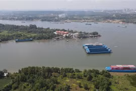 Khu vực hiện trường nơi đò bị chìm. (Ảnh: Công Phong/TTXVN)