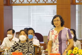 Bà Phan Thị Thắng, Phó Chủ tịch Thường trực Ủy ban Nhân dân Thành phố Hồ Chí Minh phát biểu trong hội nghị 'Liên kết du lịch giữa Thành phố Hồ Chí Minh và Khánh Hòa trong điều kiện an toàn, thích ứng với dịch COVID-19.' (Ảnh: Phan Sáu/TTXVN)