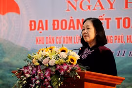 Trưởng Ban Tổ chức Trung ương Trương Thị Mai phát biểu tại Ngày hội Đại đoàn kết. (Ảnh: Thanh Hải/TTXVN)