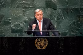 Tổng Thư ký Liên hợp quốc Antonio Guterres phát biểu tại Khóa họp 73 Đại hội đồng Liên hợp quốc ở New York, Mỹ ngày 25/9. (Nguồn: THX/TTXVN)