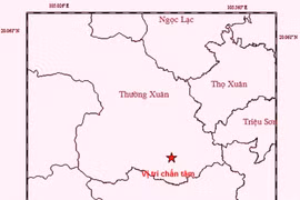 Bản đồ chấn tâm trận động đất. (Nguồn ảnh: Viện Vật lý địa cầu)