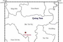 Bản đồ chân tấm vụ động đất xảy ra tại tỉnh Quảng Nam. (Nguồn: Viện VLĐC)