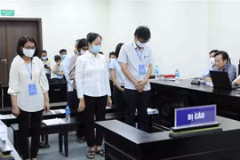 Các bị cáo nghe Viện kiểm sát công bố cáo trạng tại phiên tòa sáng 16/6. (Ảnh: An Đăng/TTXVN)