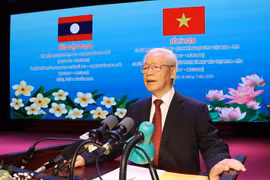 Tổng Bí thư Nguyễn Phú Trọng đọc Diễn văn tại Lễ kỷ niệm. (Ảnh: Trí Dũng/TTXVN)