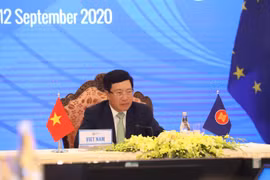 Phó Thủ tướng, Bộ trưởng Ngoại giao Phạm Bình Minh chủ trì Hội nghị Bộ trưởng Ngoại giao ASEAN-EU. (Ảnh: Văn Điệp/TTXVN)