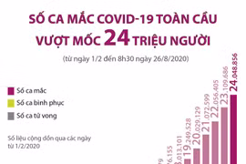 [Infographics] Số ca mắc COVID-19 toàn cầu vượt mốc 24 triệu người