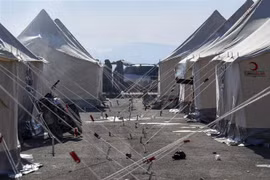 Khu lều tạm dành cho những người bị mất nhà cửa do động đất tại Jindayris, Syria, ngày 9/2/2023. (Ảnh: AFP/ TTXVN)