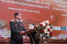 Thượng tướng Lương Đình Hồng, Chính ủy Học viện Quốc phòng Việt Nam phát biểu. (Ảnh: Phạm Kiên/TTXVN)