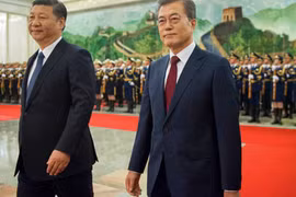Chủ tịch Trung Quốc Tập Cận Bình (trái) Tổng thống Hàn Quốc Moon Jae-in. (Nguồn: AP)