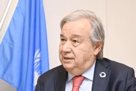 Tổng thư ký Liên hợp quốc Antonio Guterres trả lời phỏng vấn hãng tin Kyodo. (Nguồn: Kyodo)