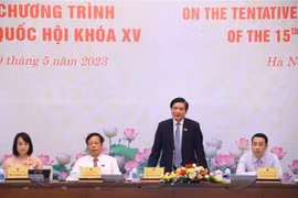 Tổng Thư ký Quốc hội, Chủ nhiệm Văn phòng Quốc hội Bùi Văn Cường phát biêu tại buổi họp báo. (Ảnh: Văn Điệp/TTXVN)